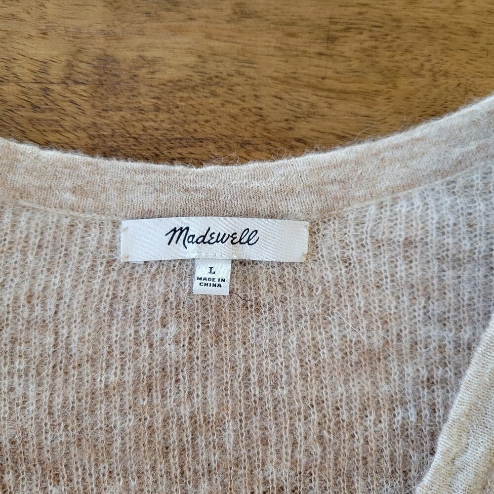 Madewell Alpaca Blend Sweater Womens Large Beige Spacedye Fawn V Neck - Picture 7 of 10